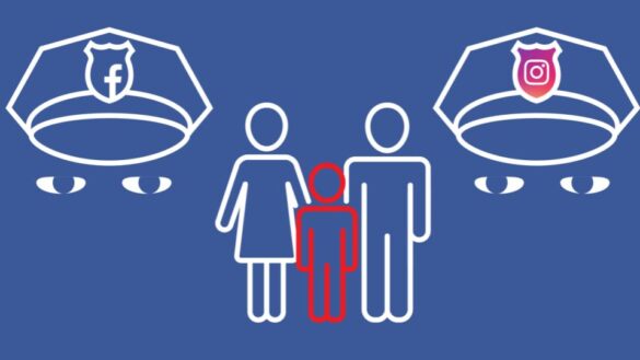 Sketch Representing Police Hat With Facebook, Instagram Logo And Men, Women, Children I Itmunch