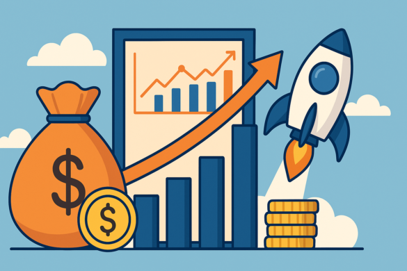 Rocket Launching Alongside Growth Charts, Money Bags, And Coins Representing Startup Funding And Business Growth In 2025