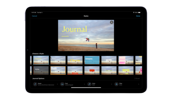 Imovie Interface On Ipad Showing Video Editing Style Options For A Beach Clip Titled &Quot;Journal&Quot;