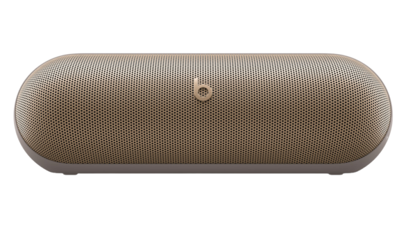Beats Pill 2025 Wireless Bluetooth Speaker In Champagne Gold, Front-Facing View.