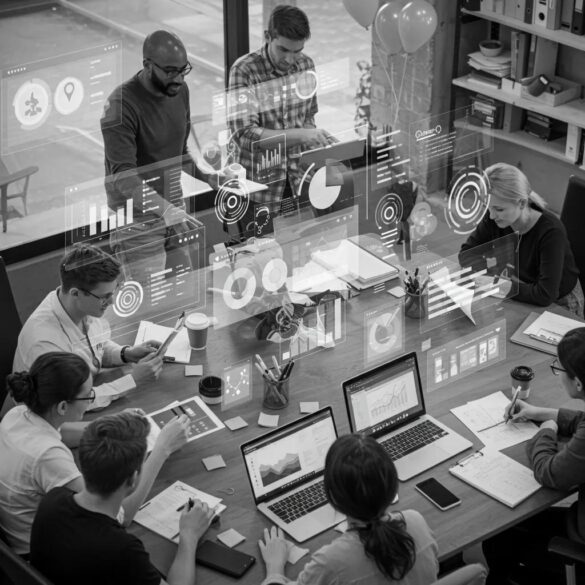 Diverse Professionals Collaborating On Lead Marketing Strategies In A Modern Office