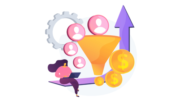 Illustration Of A Lead Generation Funnel Converting Audience Into Sales Revenue