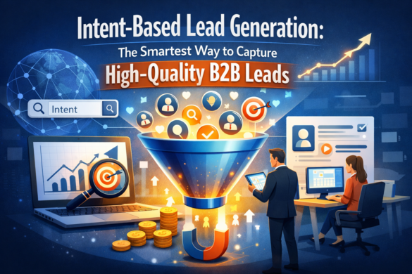 Intent-Based B2B Lead Generation Strategy Showing How Marketers Capture High-Quality Leads Using Buyer Intent Data And Targeted Content.