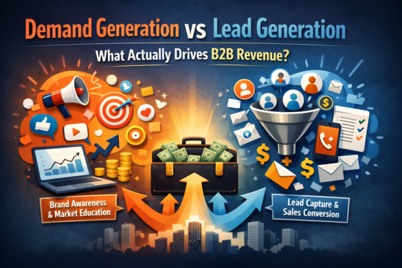 B2B Marketing Funnel Illustrating Demand Generation Creating Awareness And Lead Generation Capturing High-Quality Prospects.