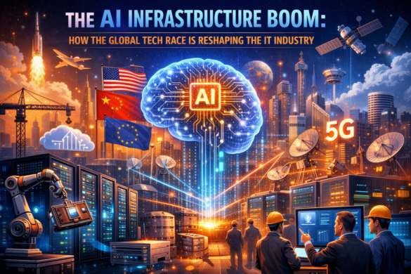 Ai Infrastructure Ecosystem Showing Data Centers, Ai Chips, And Cloud Platforms Powering The Global Artificial Intelligence Boom.