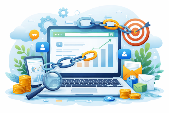 Backlink Building Strategy Showing Websites Linking To A Central Domain To Improve Seo Authority And Search Rankings.