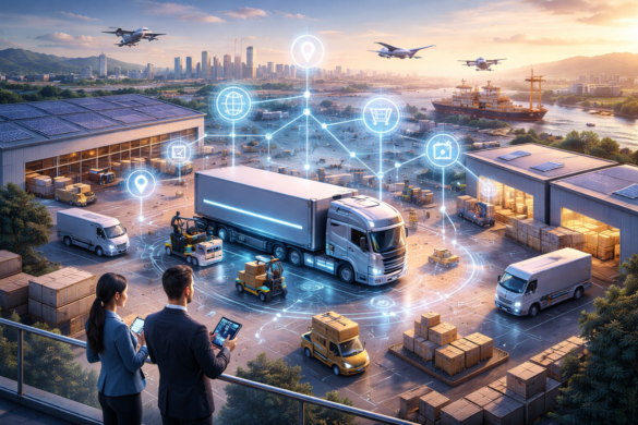 A Sophisticated 3D Visualization Of A Global &Quot;Cognitive Digital Twin&Quot; Showing Supply Chain Nodes, Carbon Tracking, And Predictive Disruption Alerts Across Continents.