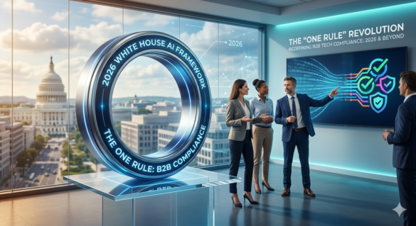 A Detailed Graphic For A Blog Post Titled &Quot;The 'One Rule' Revolution,&Quot; Visualizing The Impact Of The 2026 White House Ai Framework On B2B Tech Compliance