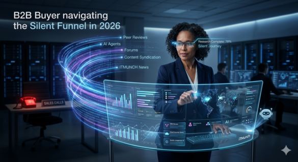 A Professional, High-Tech Conceptual Illustration Visualizing The Modern B2B Buyer Navigating The &Quot;Silent Funnel&Quot; In 2026