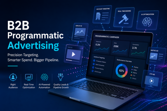 B2B Programmatic Advertising Dashboard With Ai Targeting And Real-Time Optimization Visuals.