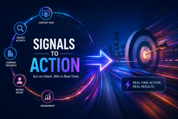 Signal-To-Action Concept Showing Data Signals Flowing Toward A Target, Representing Real-Time B2B Marketing Execution.