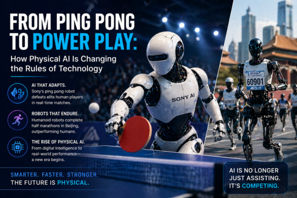 Ai Robot Playing Table Tennis And Humanoid Robots Running In A Marathon Showcasing Physical Ai Innovation