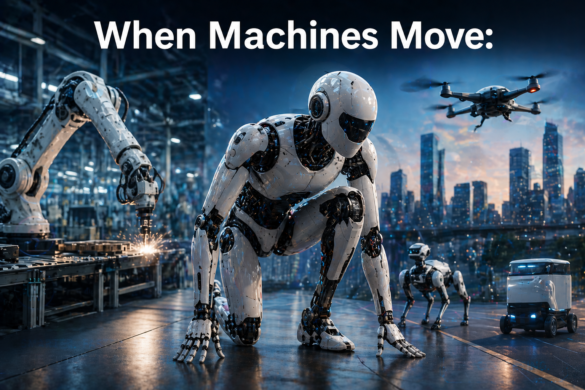 Futuristic Robots Operating In Real-World Environments Showcasing Physical Ai And Intelligent Automation