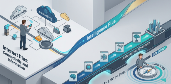 This Graphic Illustrates The Fundamental Shift From An &Quot;Internet Plus&Quot; Economy (Focused On Connectivity And Information) To An &Quot;Intelligence Plus&Quot; Economy (Focused On Automation And Direction) As Detailed In The Five-Year Plan Targets Leading Up To 2026