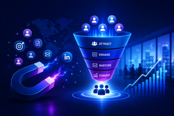 B2B Lead Generation: The Complete Guide For Tech Companies In 2025 1 Futuristic B2B Lead Generation Funnel Illustration Showing Attraction, Engagement, Nurturing, And Conversion Stages With Glowing Tech Visuals, Linkedin Iconography, And Business Growth Analytics.
