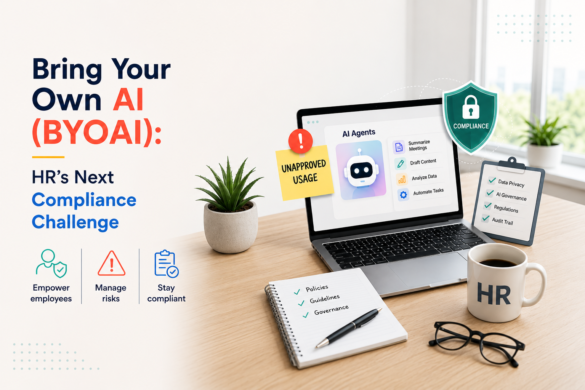 Bring Your Own Ai (Byoai): Hr'S Next Compliance Challenge 1 Illustration Of Ai Agents With Hr Compliance And Governance Visuals.