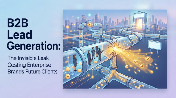 B2B Lead Generation: The Invisible Leak Costing Enterprise Brands Future Clients 3 Illustration Of A Leaking B2B Sales Pipeline Representing Lost Enterprise Leads With The Title &Quot;B2B Lead Generation: The Invisible Leak Costing Enterprise Brands Future Clients.&Quot;