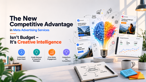 The New Competitive Advantage In Meta Advertising Services Isn'T Budget - It'S Creative Intelligence 1 Creative Intelligence Concept For Ai-Powered Meta Advertising With Campaign Analytics And Marketing Visuals.
