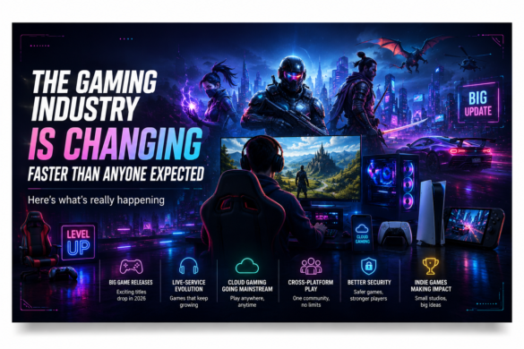 Latest Gaming News Illustration Featuring A Futuristic Gamer, Ai-Powered Game Development, Cloud Gaming, Esports, And Next-Generation Gaming Technology In A Cyberpunk City.