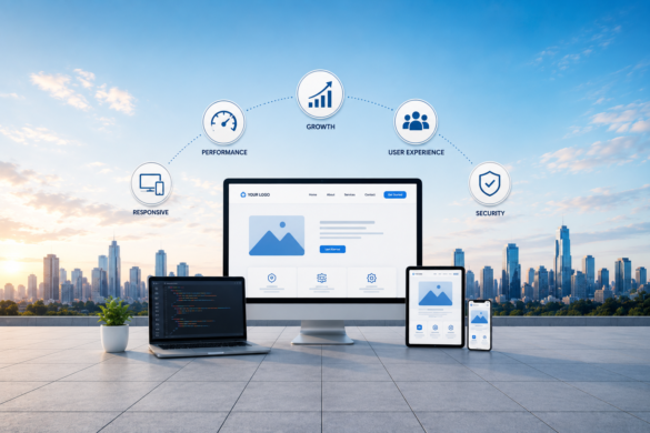 Modern Business Website Displayed Across Multiple Devices, Highlighting Website Development Services, User Experience, And Digital Growth.