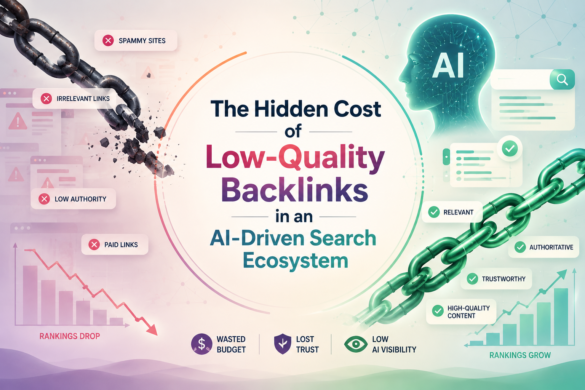 Illustration Of Broken Spammy Backlinks Versus Trusted, High-Quality Backlinks In An Ai-Driven Search Ecosystem, Showing Their Impact On Seo And Search Rankings.