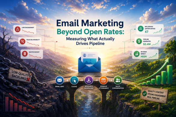 Email Marketing Beyond Open Rates: Measuring What Actually Drives Pipeline 1 Illustration Showing Email Marketing Performance Measured By Pipeline Growth Instead Of Open Rates.