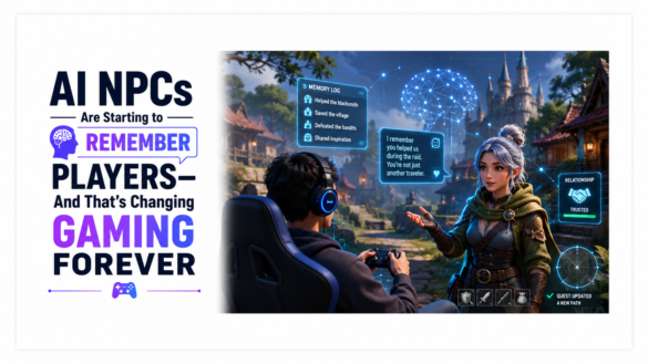 Futuristic Ai-Powered Npc Interacting With A Gamer In A Dynamic Virtual World With Adaptive Dialogue, Memory Visualization, And Immersive Gaming Technology.