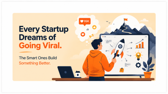 Every Startup Dreams Of Going Viral. The Smart Ones Build Something Better. 2 Startup Founder Planning Business Growth With A Rocket Strategy And Viral Social Media Metrics Caption: Going Viral Can Create Attention, But Smart Startups Focus On Building Something People Truly Need.