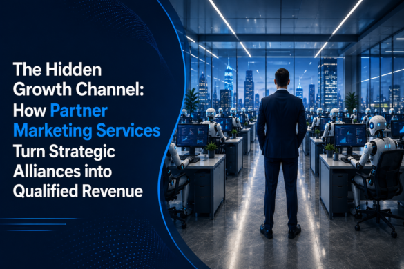 The Hidden Growth Channel: How Partner Marketing Services Turn Strategic Alliances Into Qualified Revenue 2 Business Professionals Forming A Strategic Partnership With Digital Marketing Analytics, Illustrating How Partner Marketing Services Drive Qualified Revenue Growth.