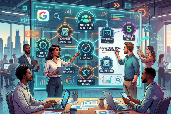 Illustration Of A Modern Enterprise Seo Team Collaborating Across Teams