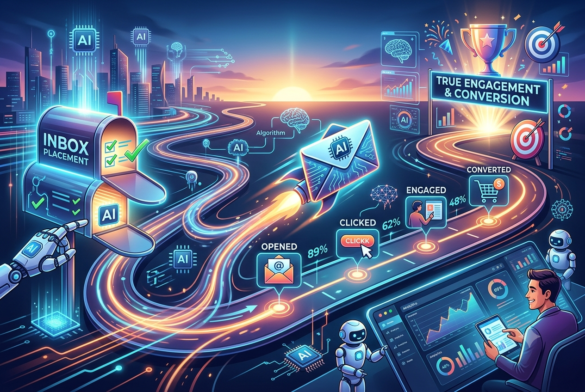 Email Marketing Services In The Age Of Ai: Why Inbox Placement Is No Longer The Finish Line 4 Ai-Powered Email Marketing Journey Showing Inbox Placement Evolving Into Engagement, Clicks, Conversions, And Revenue Through Intelligent Optimization