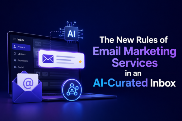 The New Rules Of Email Marketing Services In An Ai-Curated Inbox 1 Ai-Curated Email Inbox With Futuristic Email Marketing Interface And Automation Graphics.